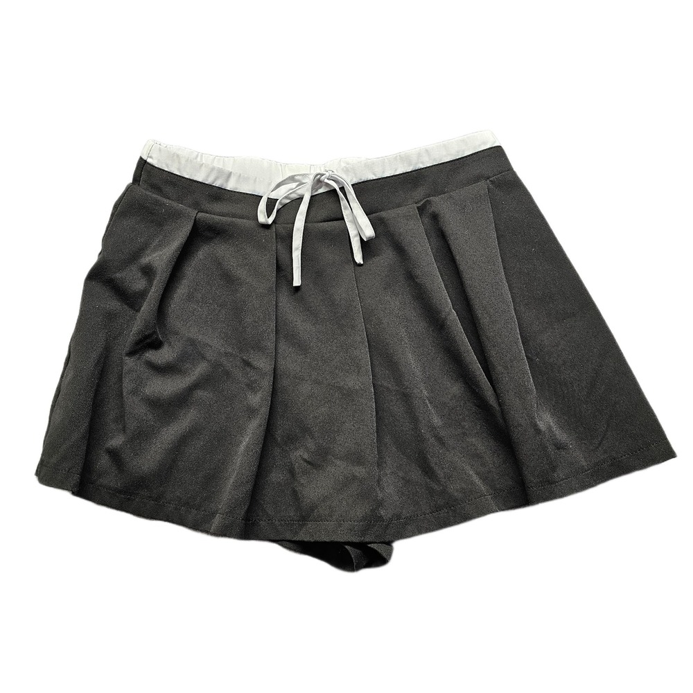 Haute Monde Pleated Skort Womens S Black Lightweight Elastic Waist Drawstring
